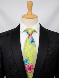 Premium Green Floral Printed Silk Tie for Men – Designer Statement Necktie view 3