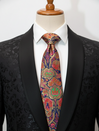 Luxury Floral Paisley art silk Necktie – Navy Blue & Gold Patter view 3