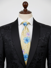 Luxury Golden Floral Printed Silk Tie for Men – Elegant Designer Necktie view 3