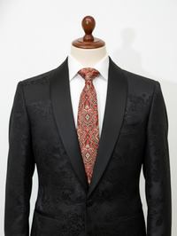 Luxury Red Necktie with Black & Golden Woven Work view 3