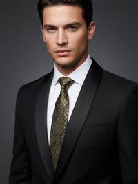 Black Tie with Heavy Golden Work – Luxury Statement Necktie view 3