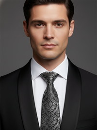 Classic Black Tie with White Print – Modern Elegance view 3
