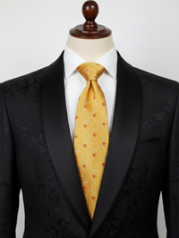 Luxury Golden Silk Tie with Red & White Print – Designer Formal Necktie view 3