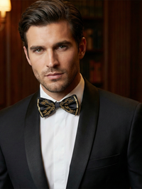 Black Satin Bow Tie with Gold Beaded Embellishments – Luxe Formal Accessory view 3