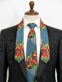 Designer Floral Printed Silk Tie for Men – Blue Statement Necktie view 3