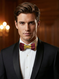 Burgundy & Gold Striped Satin Bow Tie – Classic Formal Accessory view 3