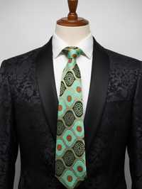 Designer Green Necktie with Geometric Pattern & Contrast Detailing view 3
