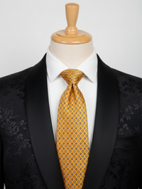 Premium Golden Silk Tie with Classic Geometric Pattern view 3