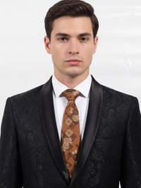 Brown Art Silk Tie with Floral Design view 3