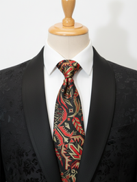 Elegant Black Tie with Red & Golden Embroidered Work view 3