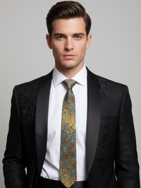 Blue Art Silk Tie with Golden & Red Patch Work view 4