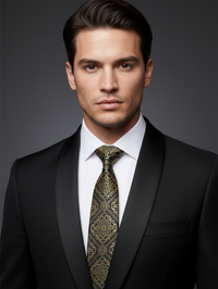 Black Tie with Heavy Golden Work – Luxury Statement Necktie view 4
