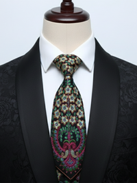Luxury Handcrafted Silk Tie with Ornate Floral Motif – Black view 4