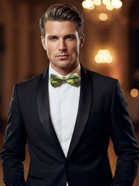 Green & Pink Geometric Jacquard Bow Tie – Bold Patterned Formal Wear view 4