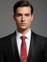 Red Art Silk Tie with Blue & Golden Patch Work view 4
