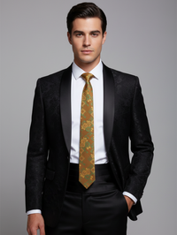 Brown Art Silk Tie with Golden Floral Work view 4