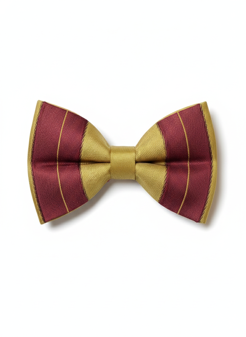 Burgundy & Gold Striped Satin Bow Tie – Classic Formal Accessory