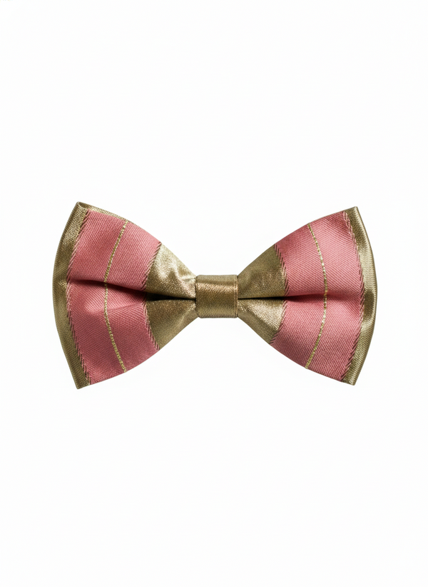 Pink & Gold Satin Striped Bow Tie – Stylish Formal Accessory