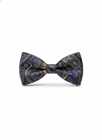 Classic Navy & Gold Paisley Bow Tie – Elegant Formal Accessory view 1