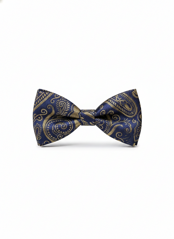 Classic Navy & Gold Paisley Bow Tie – Elegant Formal Accessory