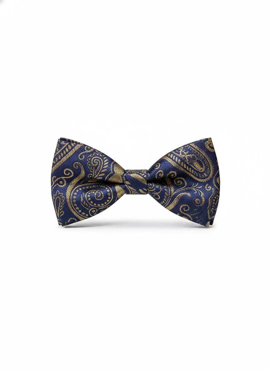 Classic Navy & Gold Paisley Bow Tie – Elegant Formal Accessory