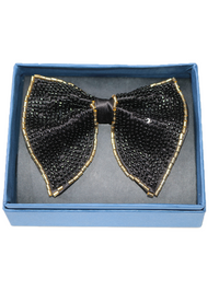 Midnight Onyx Beaded Bow Tie with Gold Trim view 2