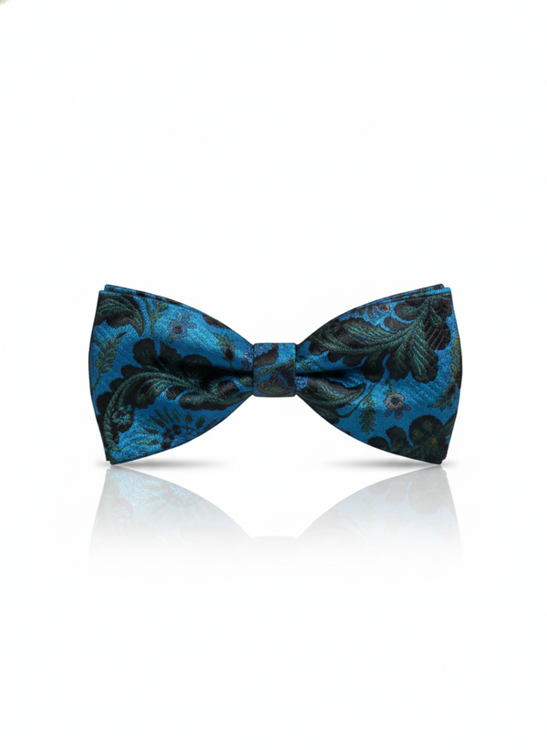 The Zenith Noir: Sky Blue & Black Filigree Bow Tie