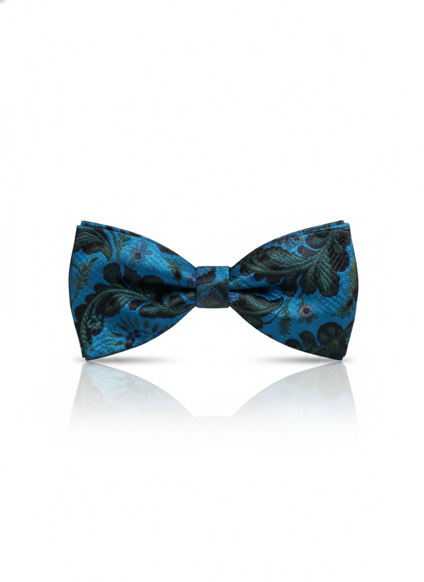The Zenith Noir: Sky Blue & Black Filigree Bow Tie
