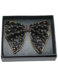 Noir Leopard Hand-Beaded Bow Tie with Gold Trim view 2