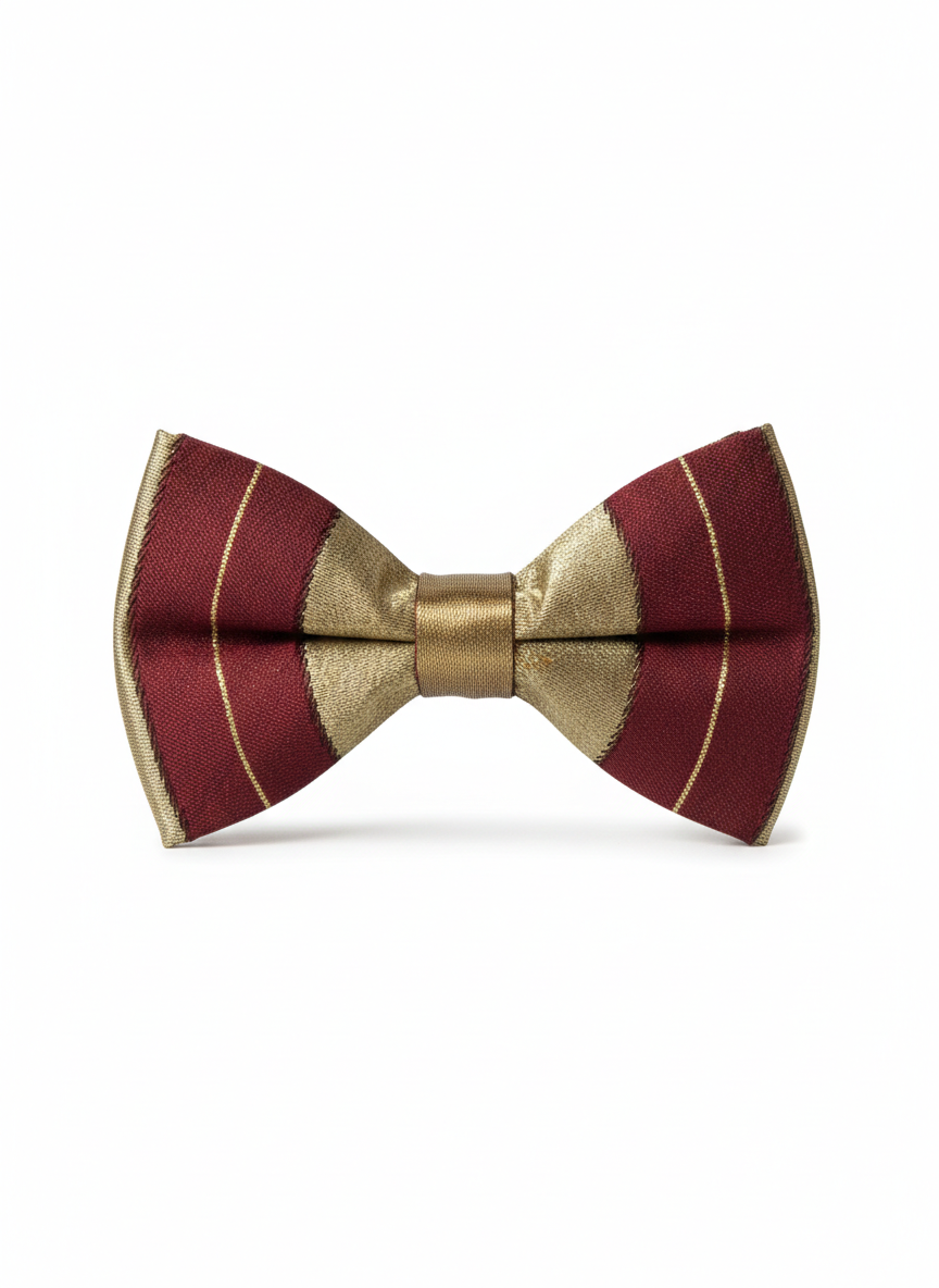 Classic Burgundy & Gold Striped Bow Tie – Elegant Formal Accessory