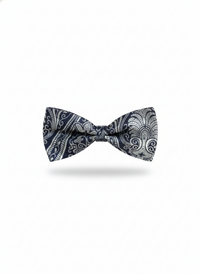 The Monochrome Muse: Art-Deco Black-Stitched White Bow Tie view 1