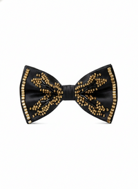 Black Satin Bow Tie with Gold Beaded Embellishments – Luxe Formal Accessory view 1