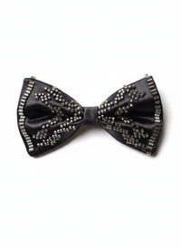 Elegant Black Beaded Satin Bow Tie – Classic Formal Accessory view 1