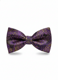 Purple & Gold Paisley Floral Bow Tie – Elegant Formal Accessory view 1