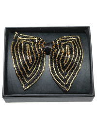 Hand-Embroidered Gold Bead Butterfly Bow Tie view 2