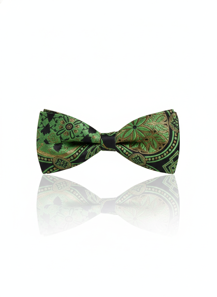 The Verdant Shadow: Emerald & Onyx Patterned Bow Tie