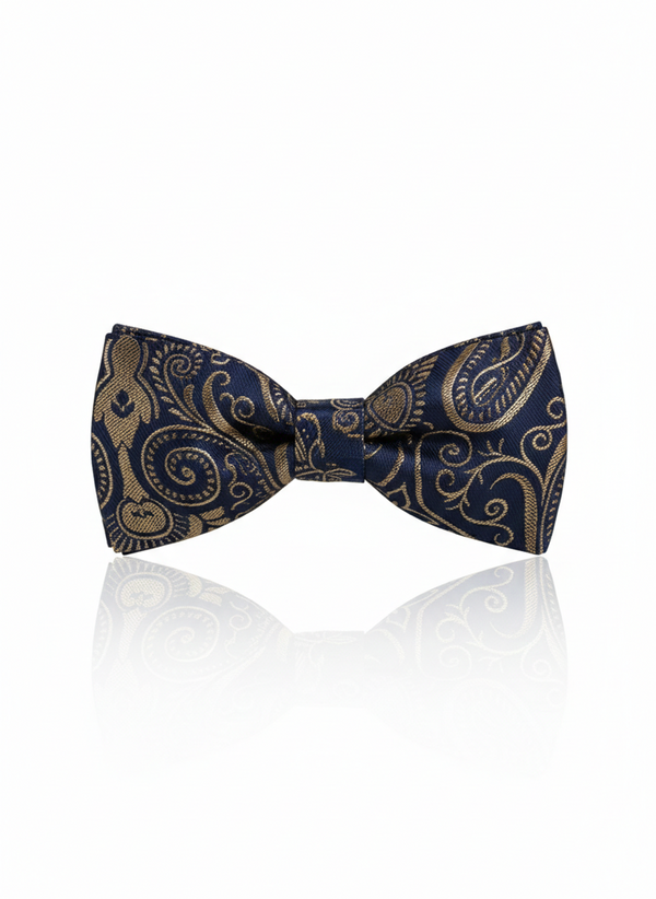 Elegant Blue Silk Bow Tie with Golden Work – Formal Men’s Accessory