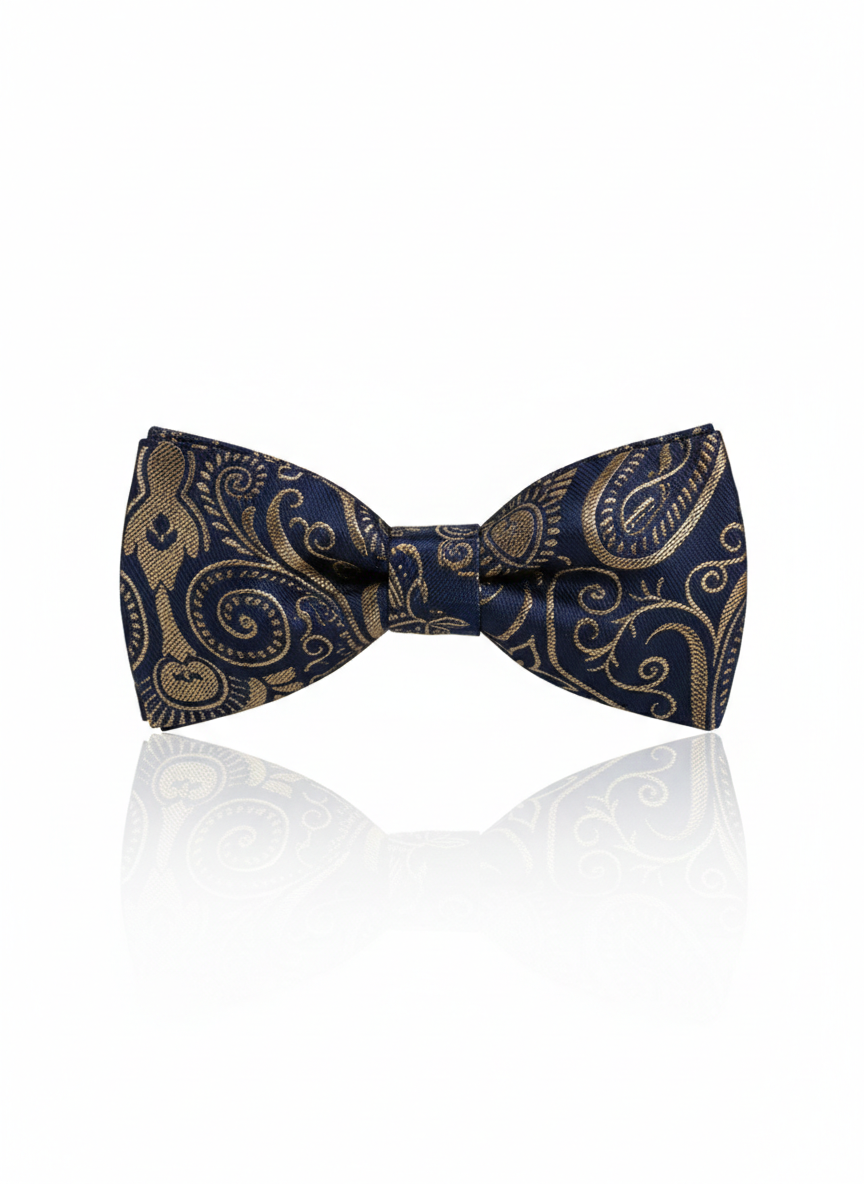 Elegant Blue Silk Bow Tie with Golden Work – Formal Men’s Accessory