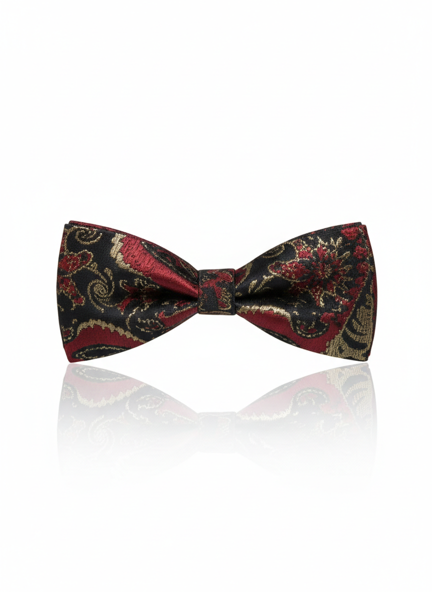 Black Bow Tie with Red & Golden Embroidered Work – Premium Ethnic Party Wear