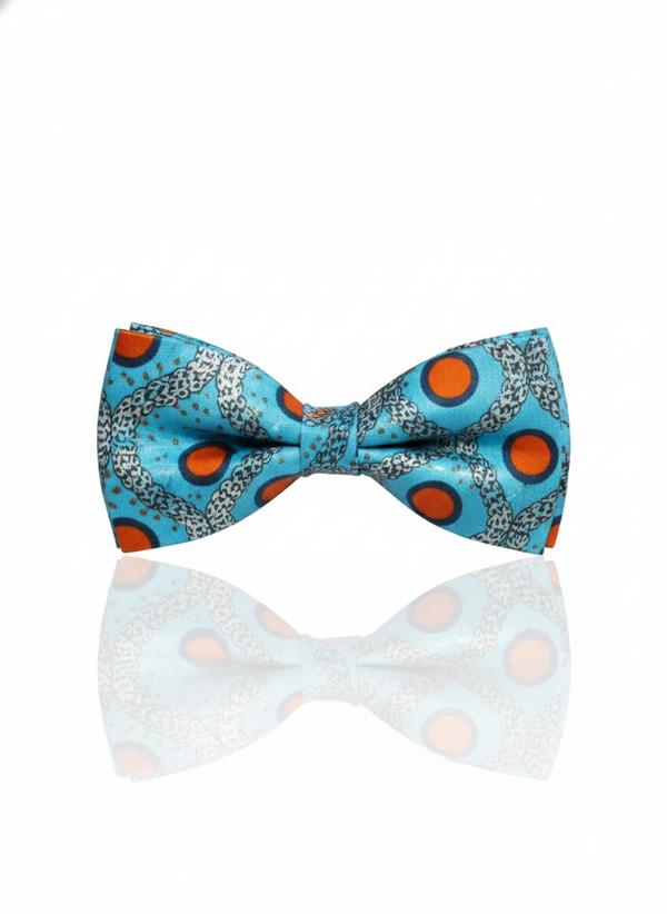 Elegant Blue Silk Tie with Red Circles and Silver Detailing – Formal Men’s Accessory