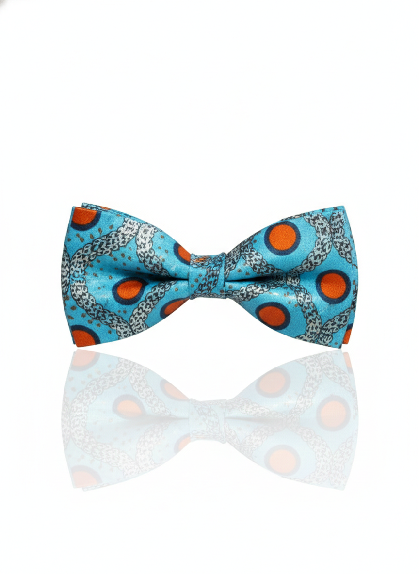 Elegant Blue Silk Tie with Red Circles and Silver Detailing – Formal Men’s Accessory