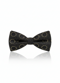 Elegant Black Silk Bow Tie with Golden Circle Outline – Formal Men’s Accessory view 1