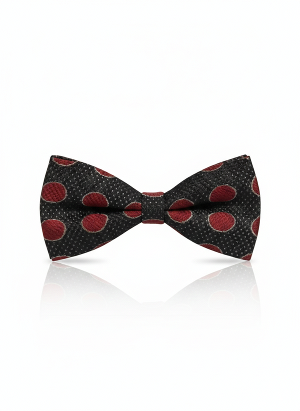 Classic Black Silk bow Tie with Red Circle Pattern – Formal Men’s Accessory