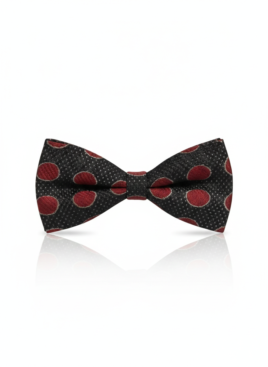 Classic Black Silk bow Tie with Red Circle Pattern – Formal Men’s Accessory