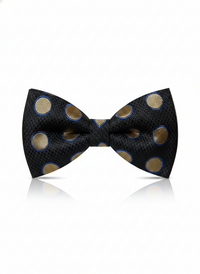 Black Bow Tie with Gold & Blue Polka Dot Design – Stylish Formal Accessory view 1