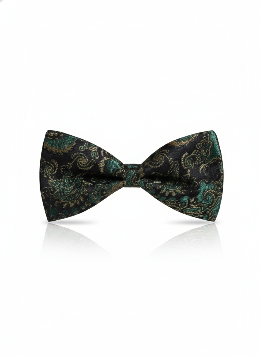The Emerald Enigma: Forest Green & Black Lattice Bow Tie