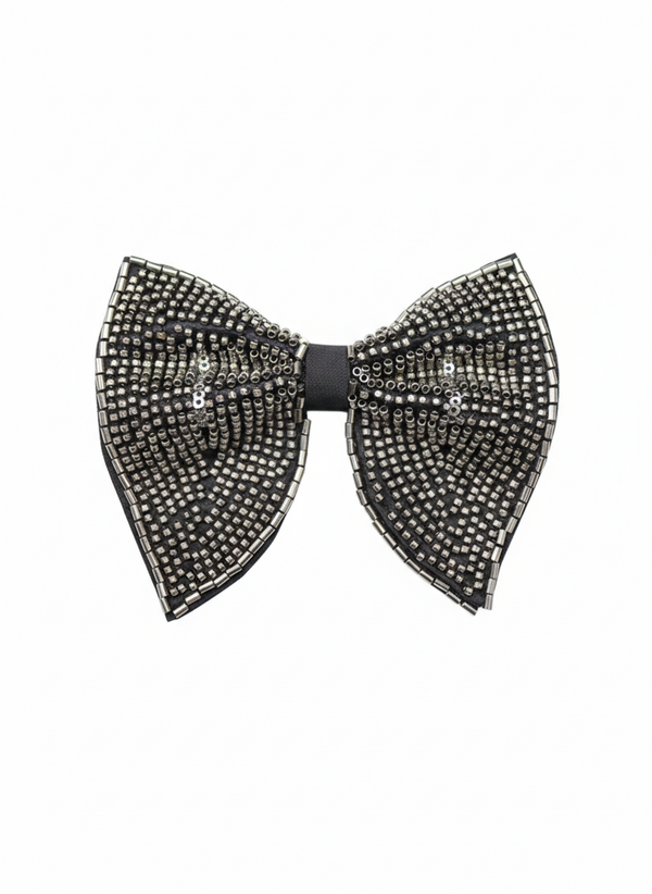 Men's Black Hand-Embroidered Metallic Beaded Bow Tie