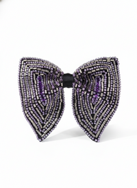 Hand-Beaded Silver & Purple Butterfly Bow Tie view 1
