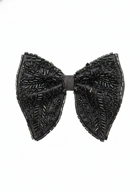 Black Embroidered Beaded Luxury Bow Tie view 1