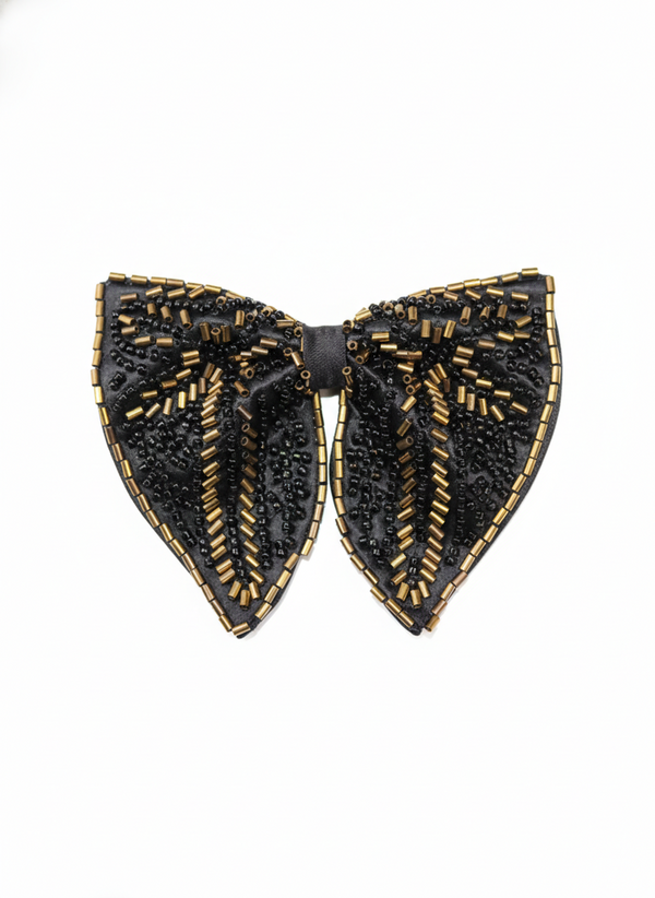 Black & Antique Gold Embroidered Bow Tie